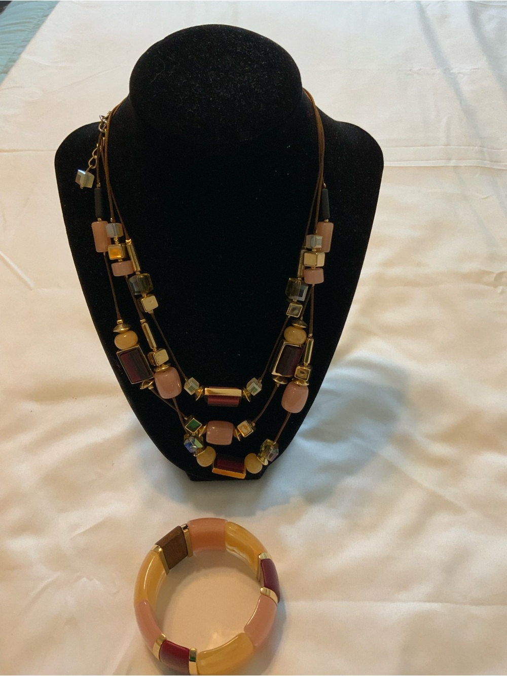 Chicos Multicolor Glass Bead Necklace and Bangle Set - Pink, Gold, Burgundy - Picture 8 of 8